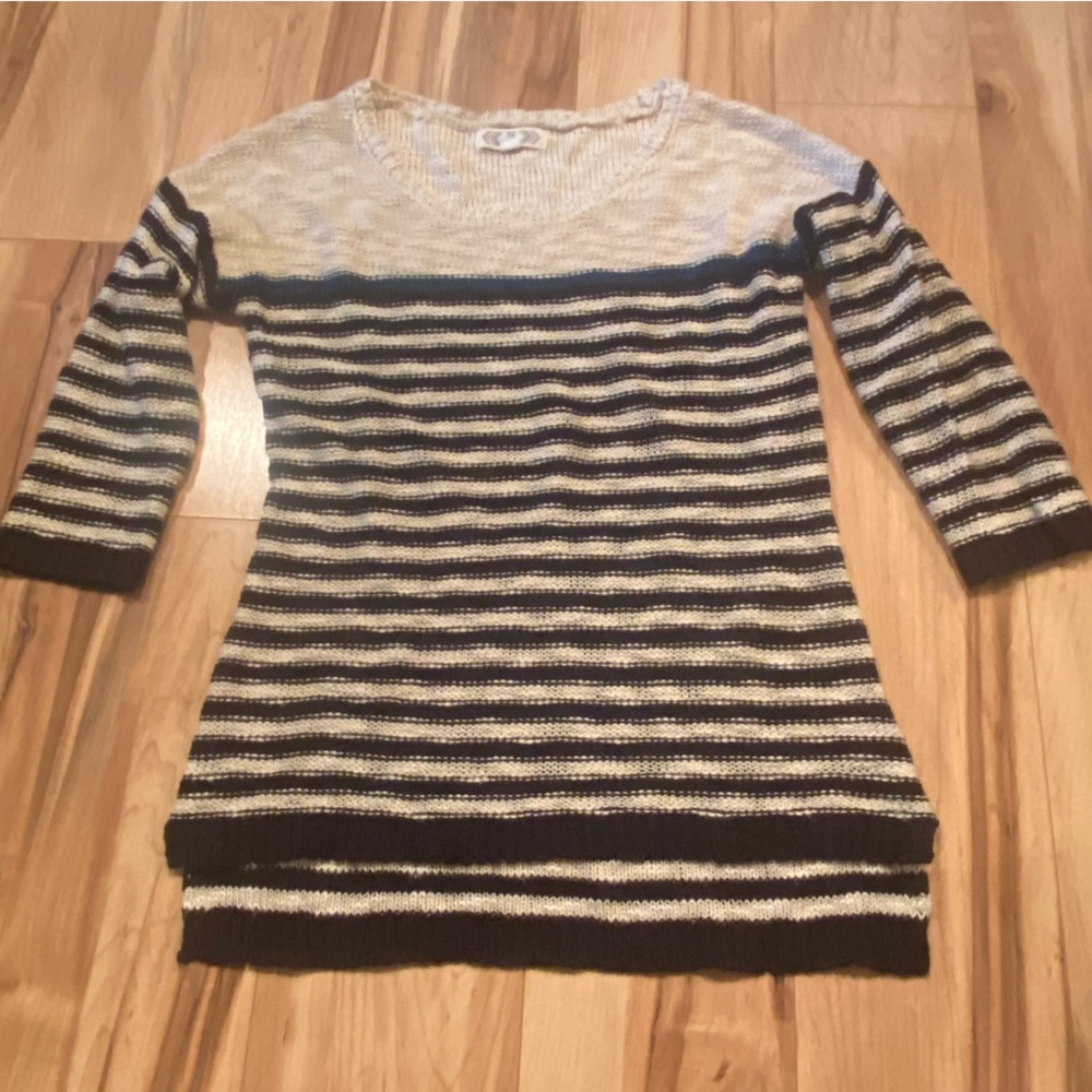 Pink Rose Striped Knit Women’s Sweater - Black & Cream—S